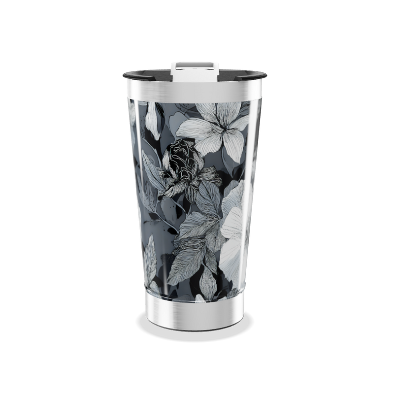 Copo Térmico - Floral Preto e Branco