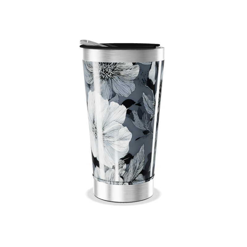 Copo Térmico - Floral Preto e Branco