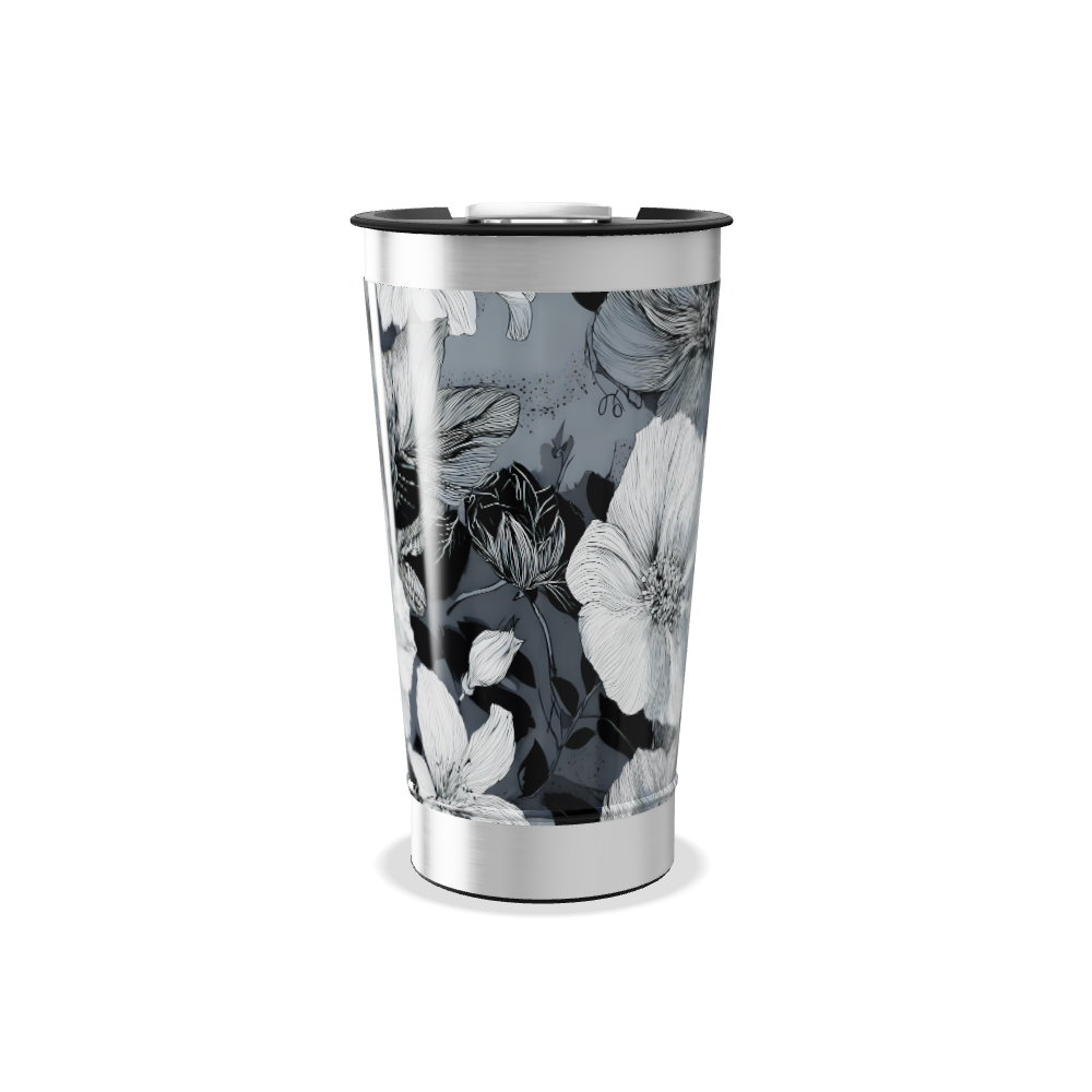 Copo Térmico - Floral Preto e Branco