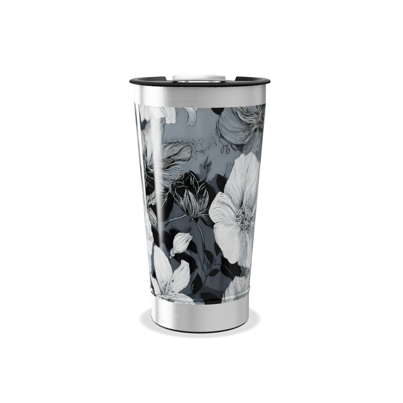 Copo Térmico - Floral Preto e Branco