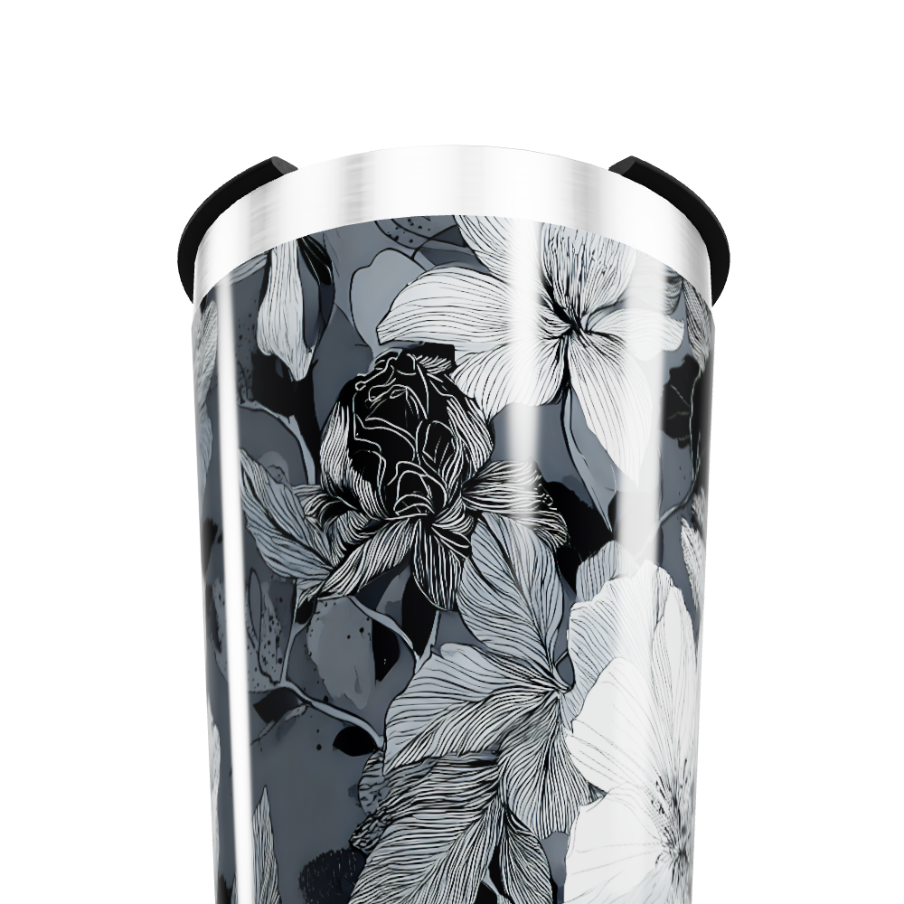 Copo Térmico - Floral Preto e Branco
