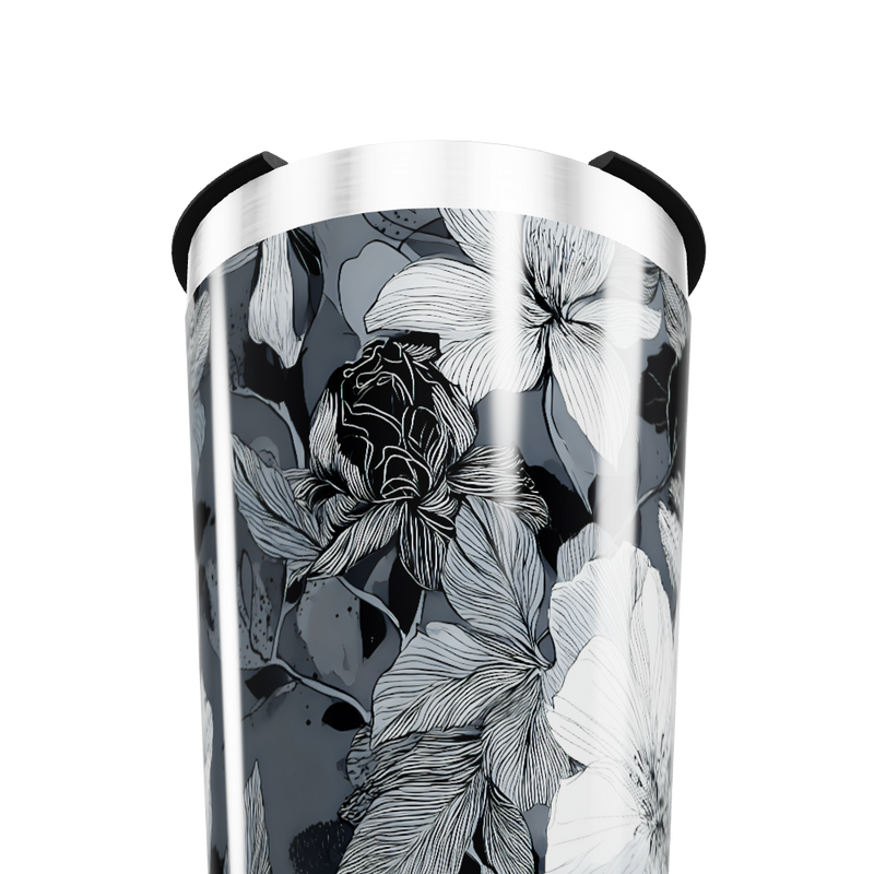 Copo Térmico - Floral Preto e Branco