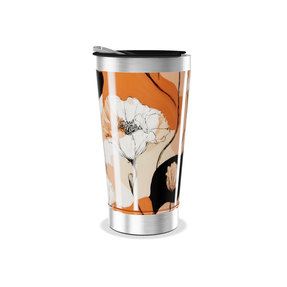 Copo Térmico - Floral Laranja Aço Inox