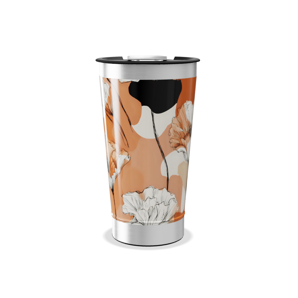 Copo Térmico - Floral Laranja Aço Inox
