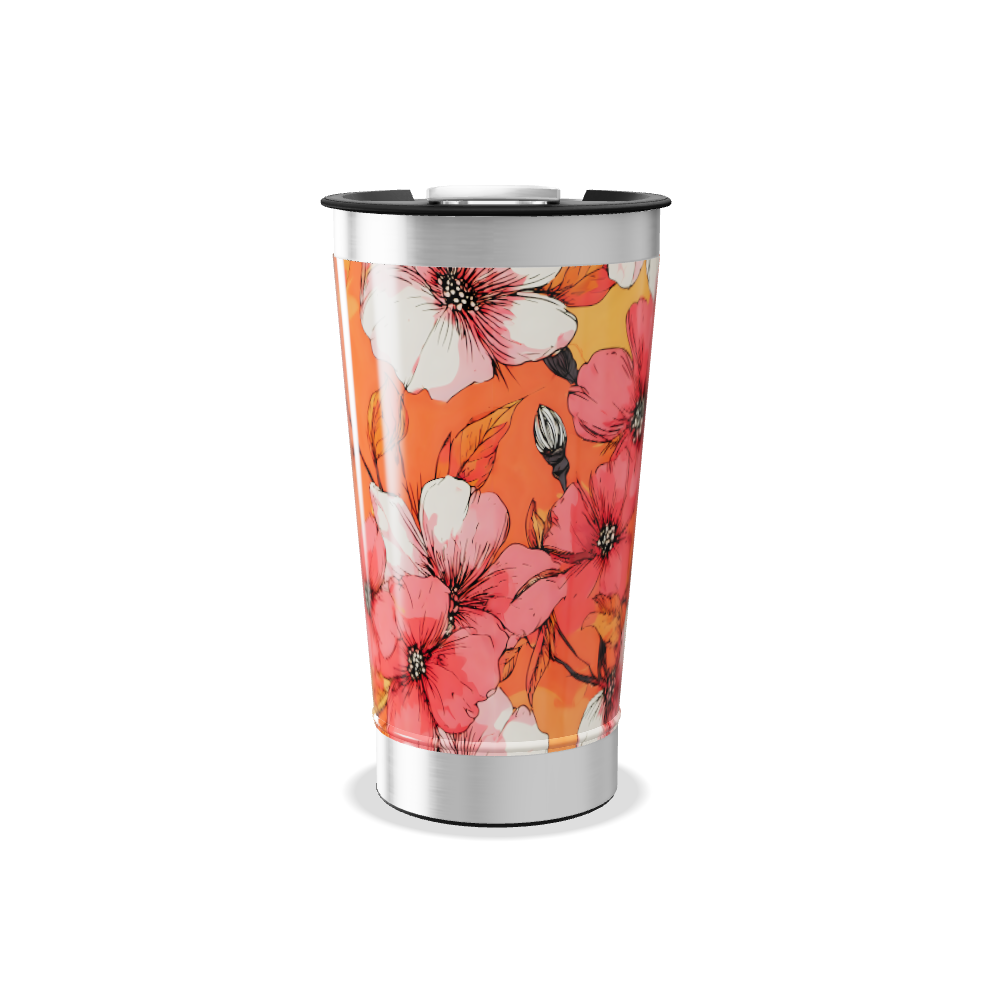 Copo Térmico - Floral Laranja Aço Inox