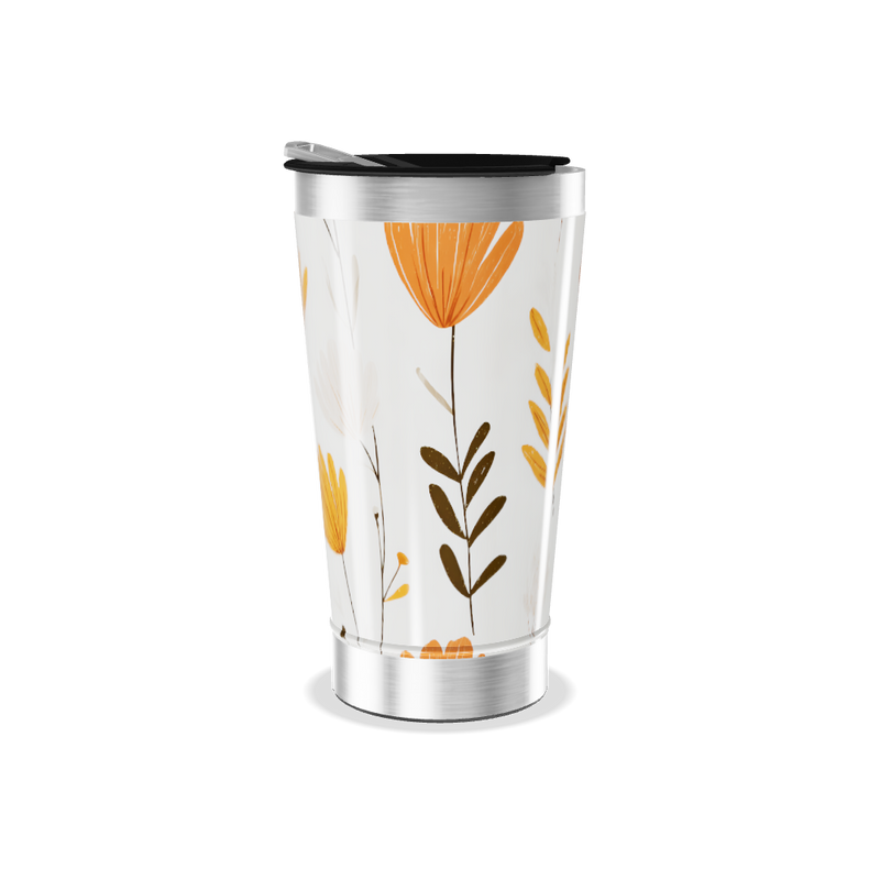 Copo Térmico - Floral Laranja Aço Inox