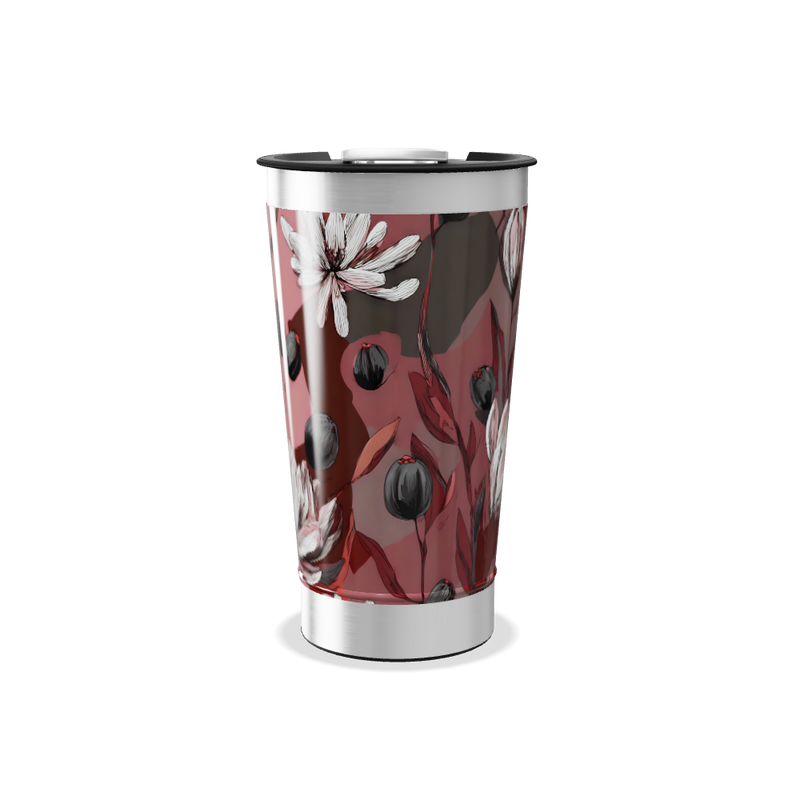 Copo Térmico - Floral Vermelho Aço Inox