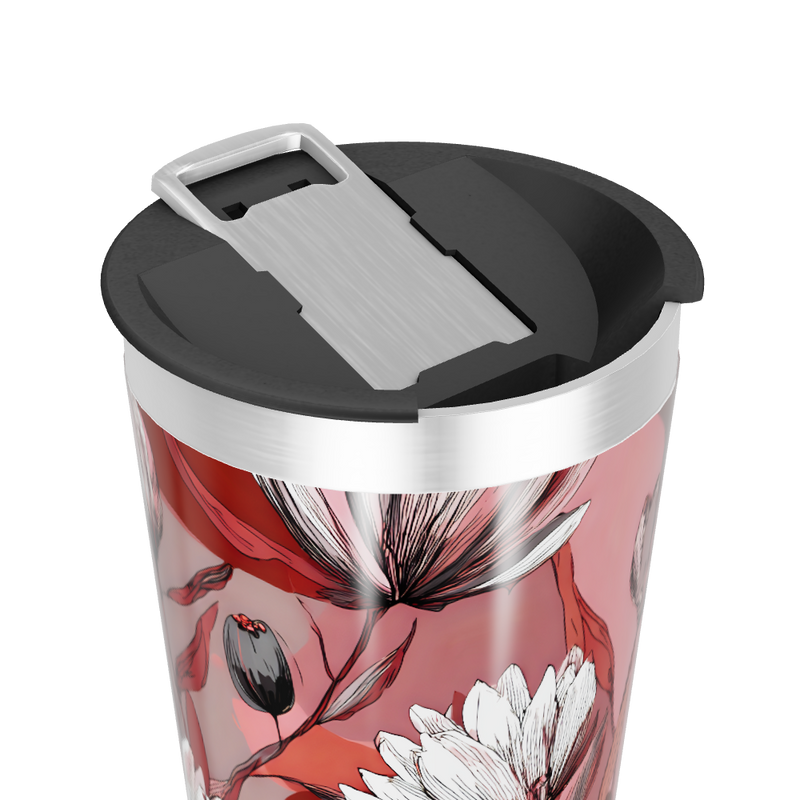 Copo Térmico - Floral Vermelho Aço Inox