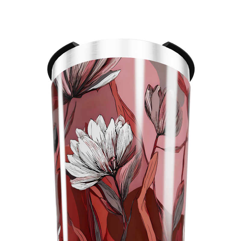 Copo Térmico - Floral Vermelho Aço Inox