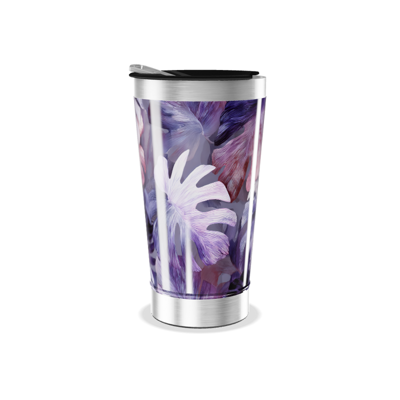 Copo Térmico - Folhas Roxas e Rosas