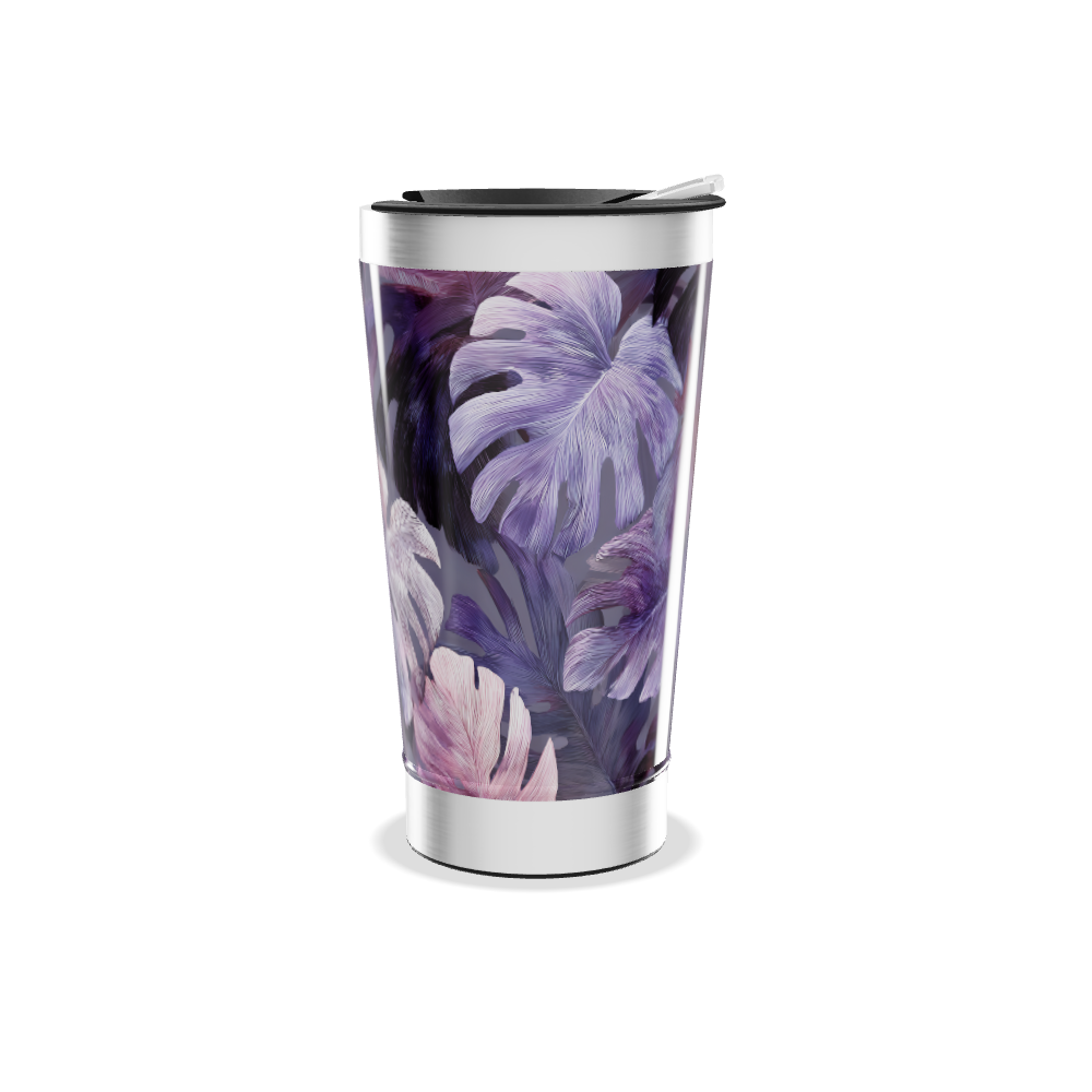Copo Térmico - Folhas Roxas e Rosas