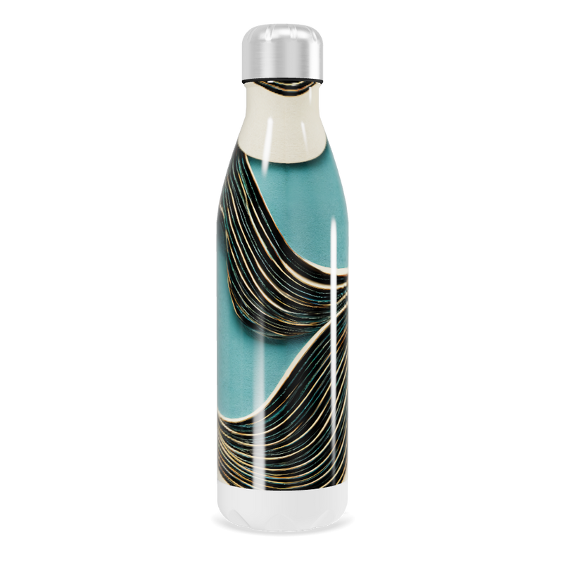 Garrafa Inox - Azul com Estampa Ondulada