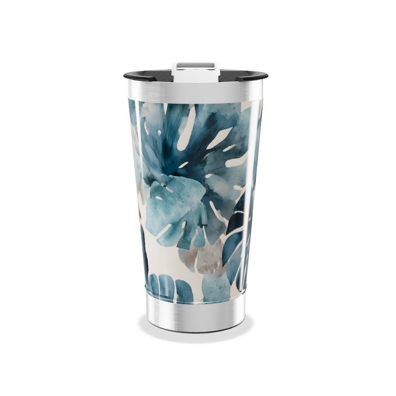 Copo Térmico - Floral Azul Aço Inox