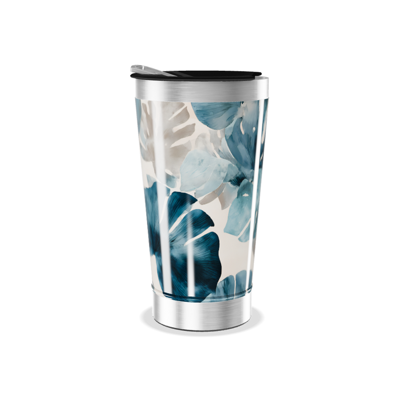 Copo Térmico - Floral Azul Aço Inox