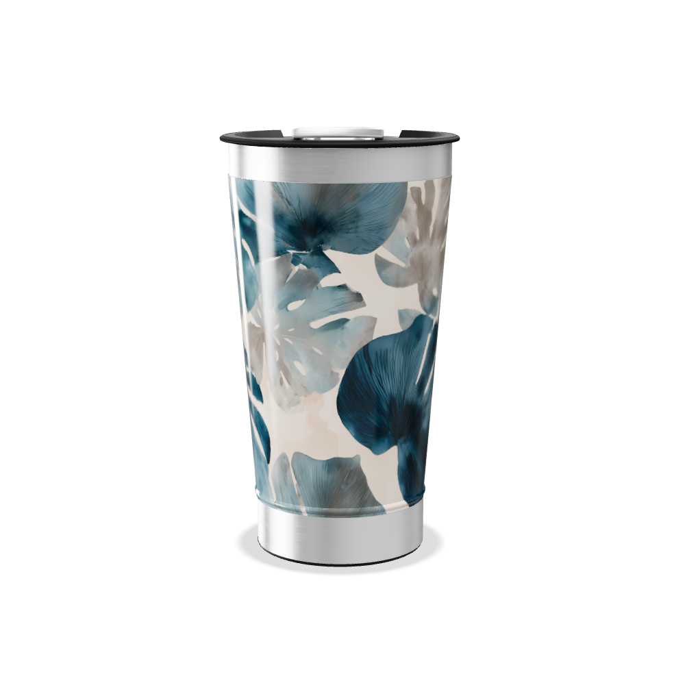 Copo Térmico - Floral Azul Aço Inox
