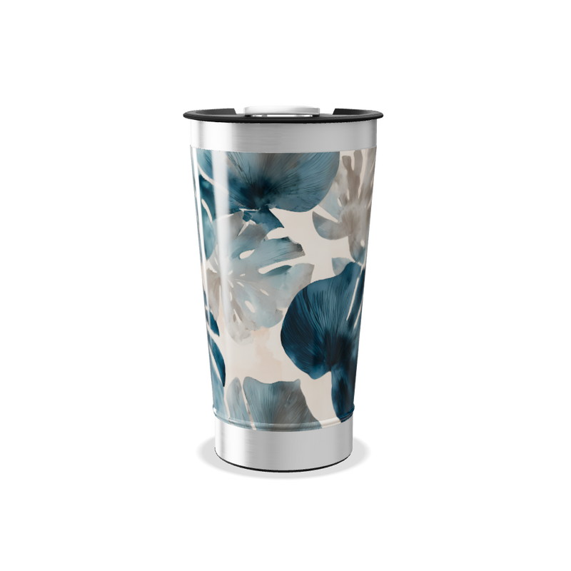Copo Térmico - Floral Azul Aço Inox