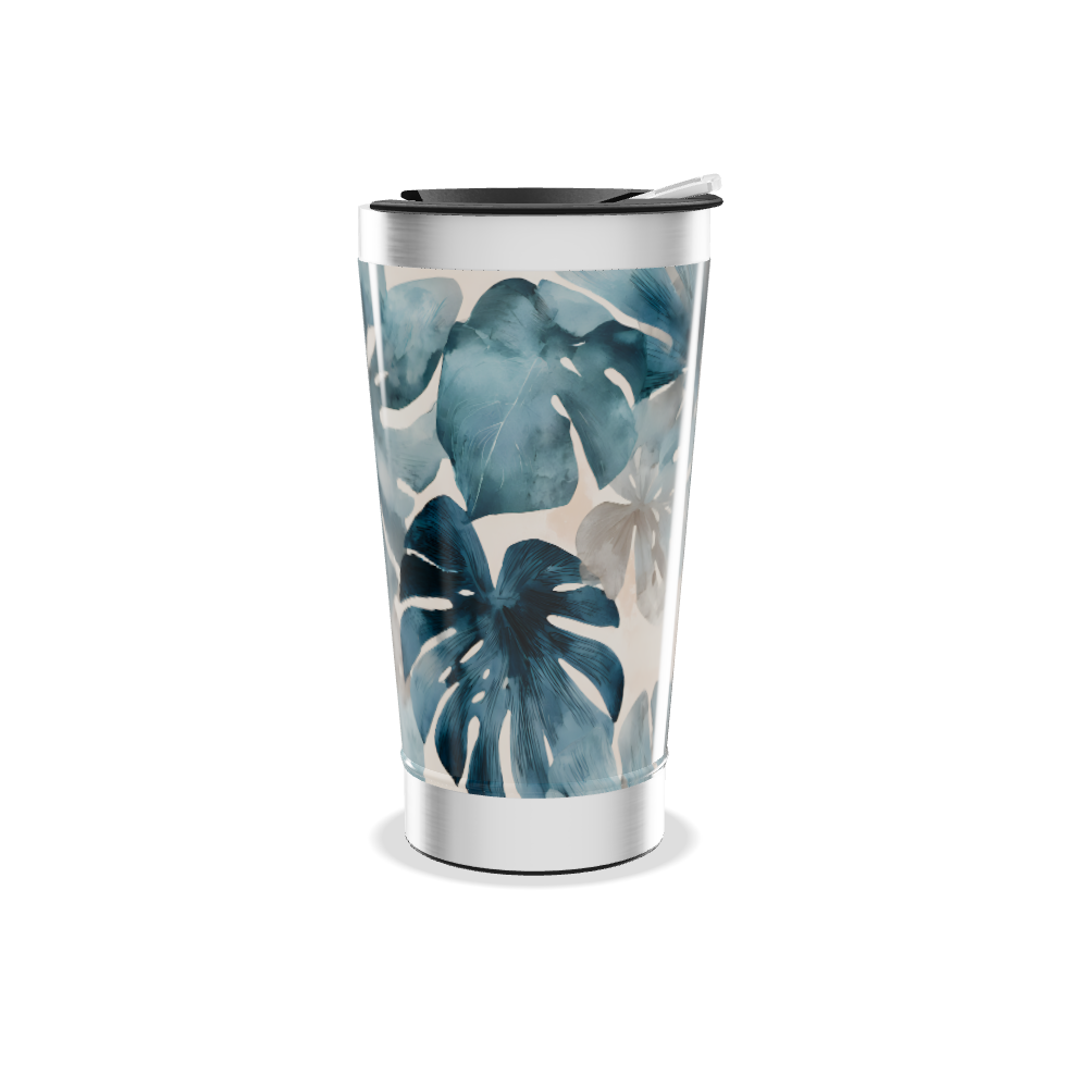 Copo Térmico - Floral Azul Aço Inox