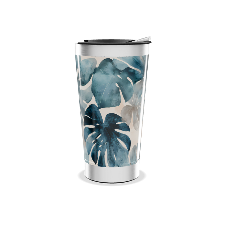 Copo Térmico - Floral Azul Aço Inox