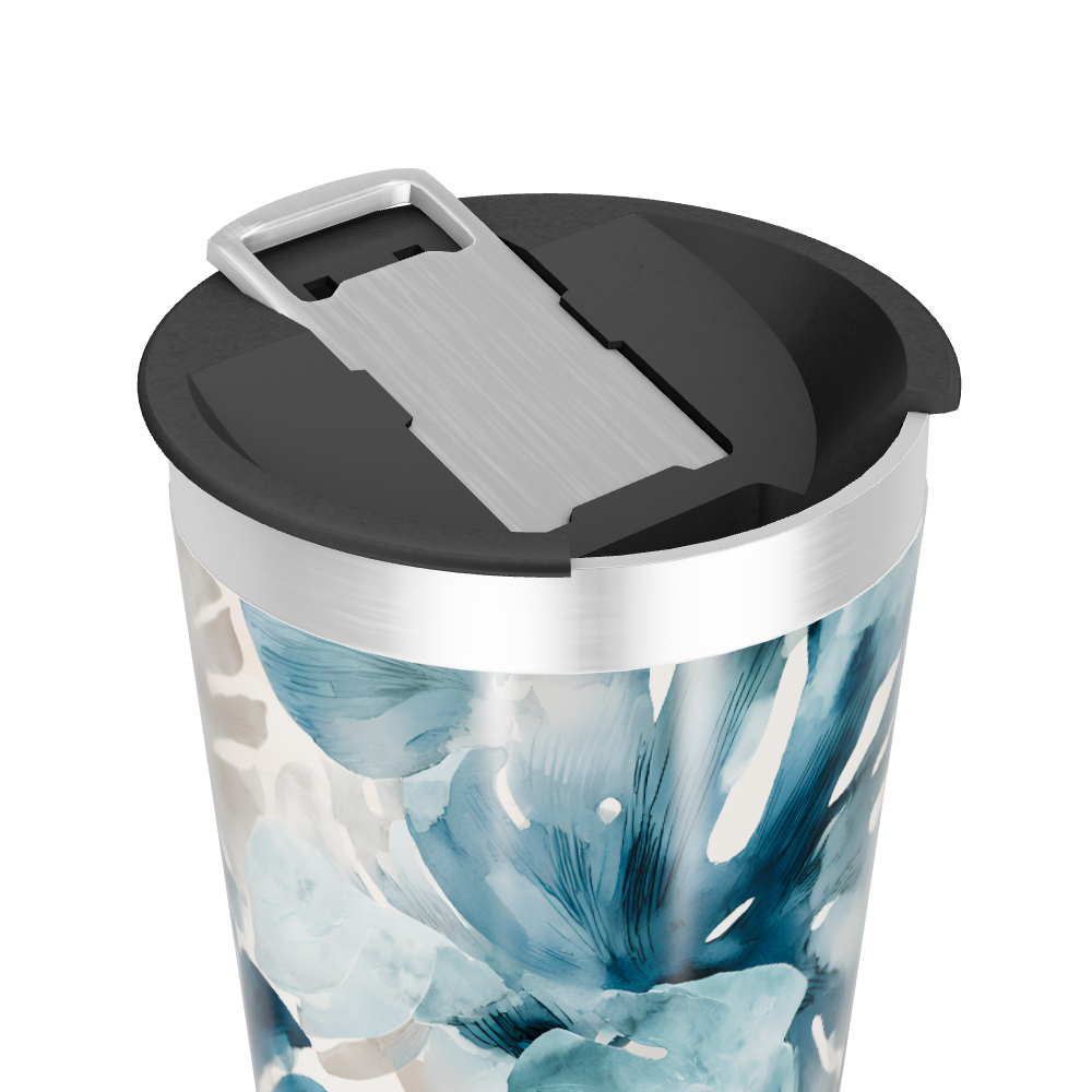 Copo Térmico - Floral Azul Aço Inox