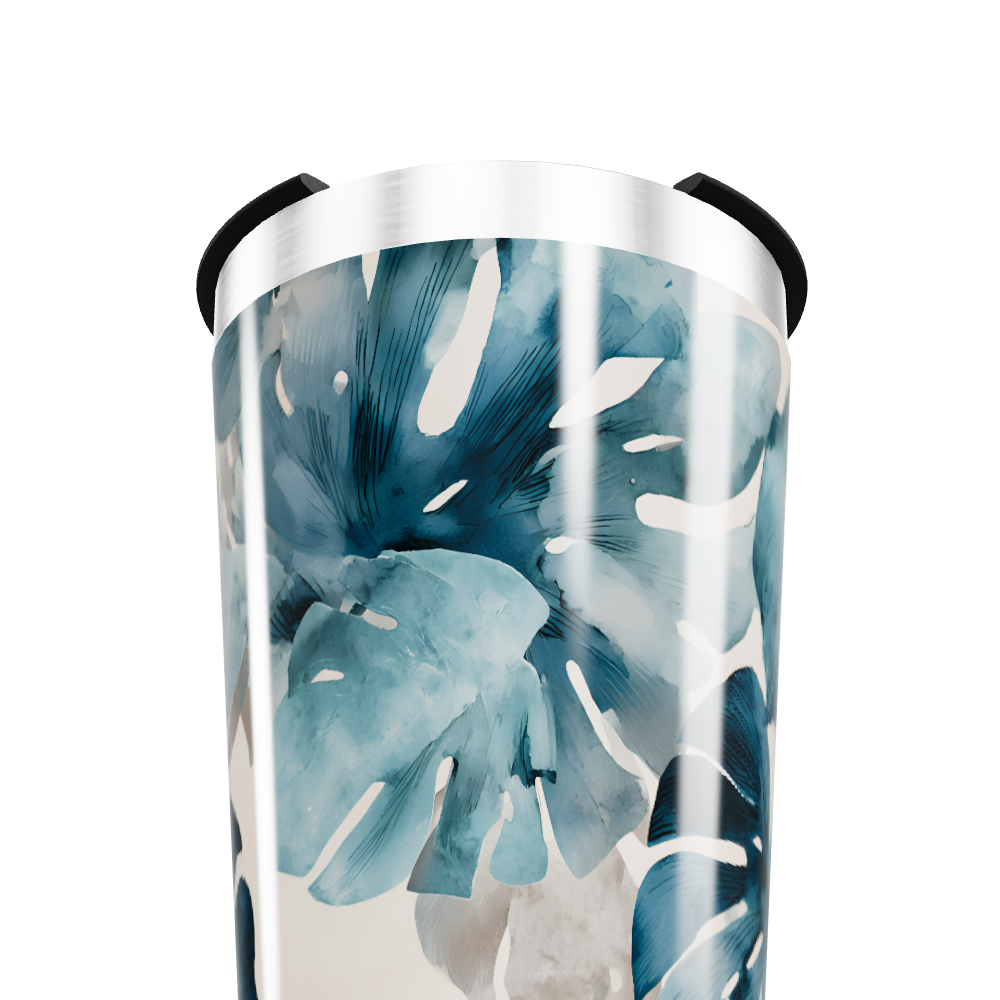 Copo Térmico - Floral Azul Aço Inox