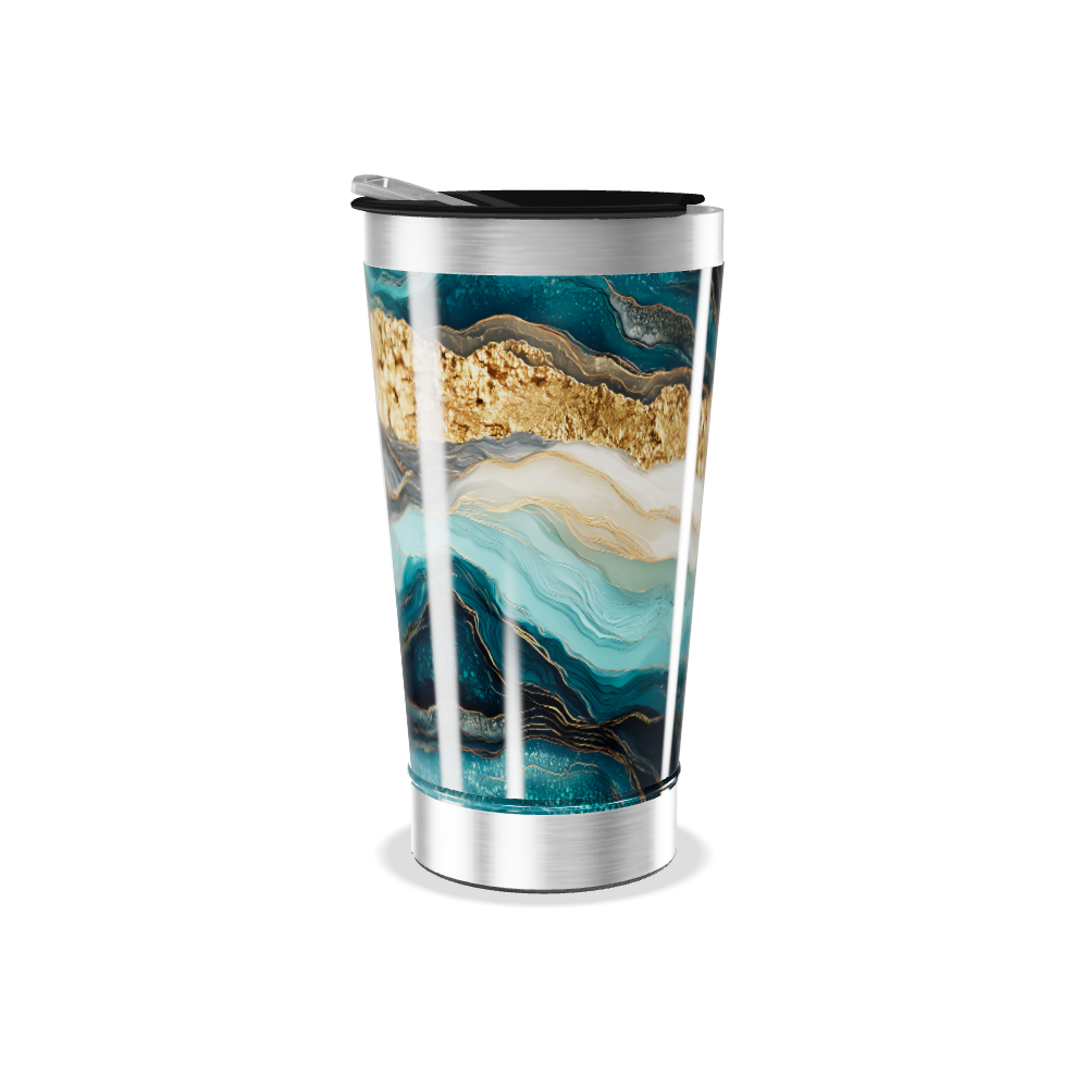 Copo Térmico - Mármore Azul e Dourado