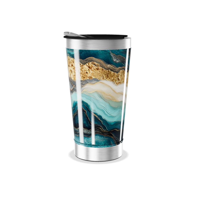 Copo Térmico - Mármore Azul e Dourado