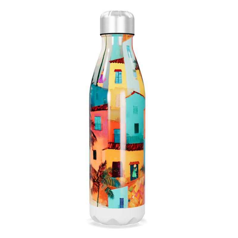 Garrafa Inox - Estampa Casas Coloridas