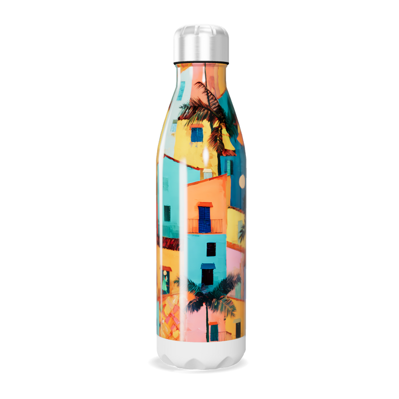 Garrafa Inox - Estampa Casas Coloridas