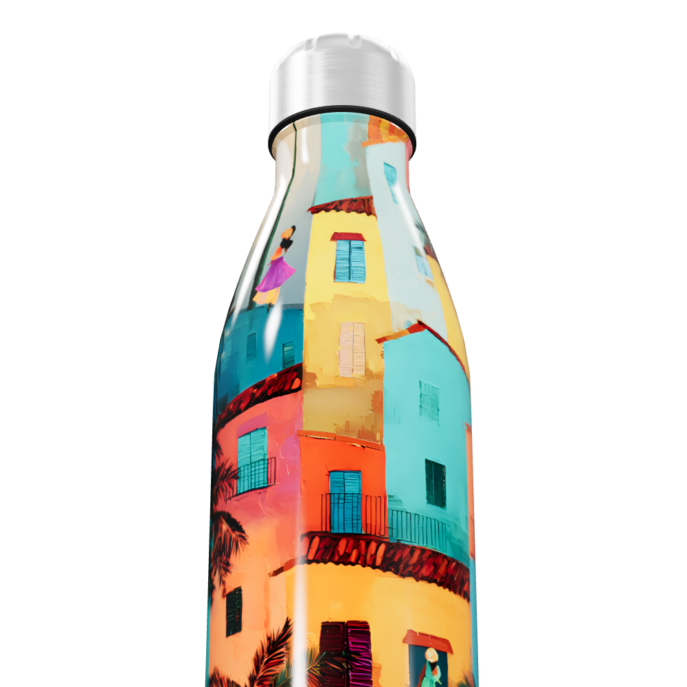 Garrafa Inox - Estampa Casas Coloridas