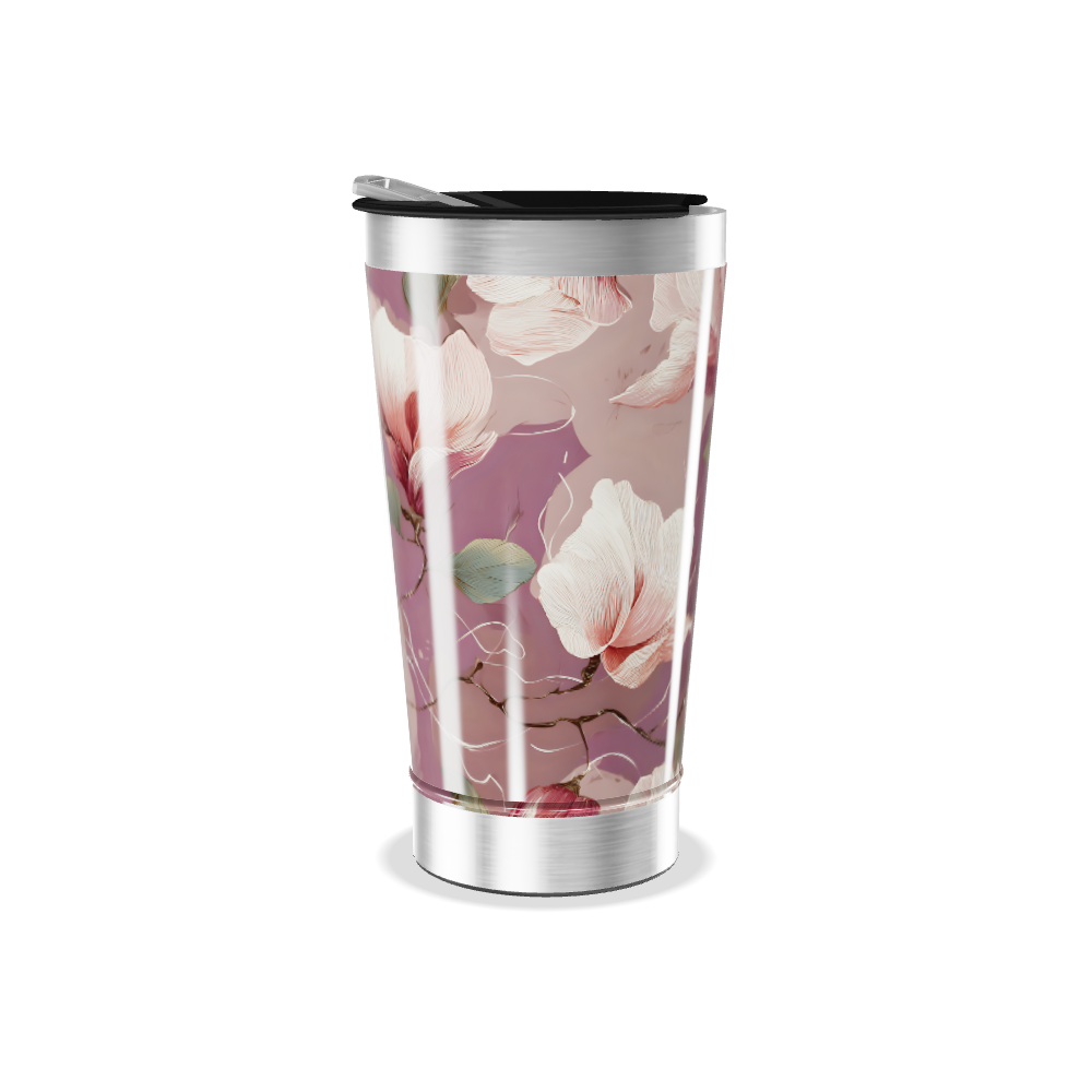 Copo Térmico - Floral rosa aço inox