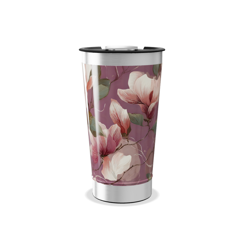 Copo Térmico - Floral rosa aço inox