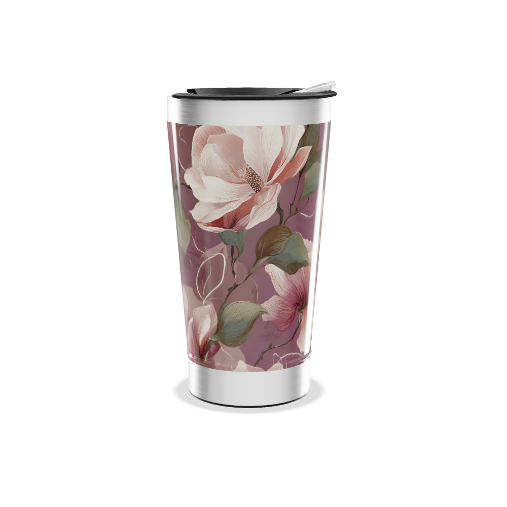 Copo Térmico - Floral rosa aço inox