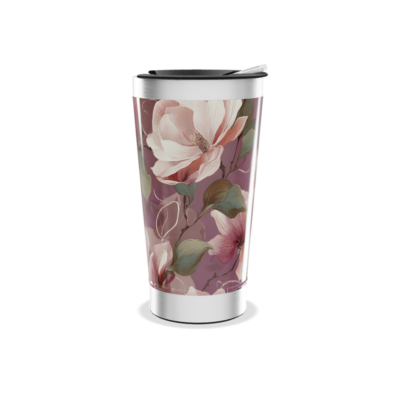 Copo Térmico - Floral rosa aço inox