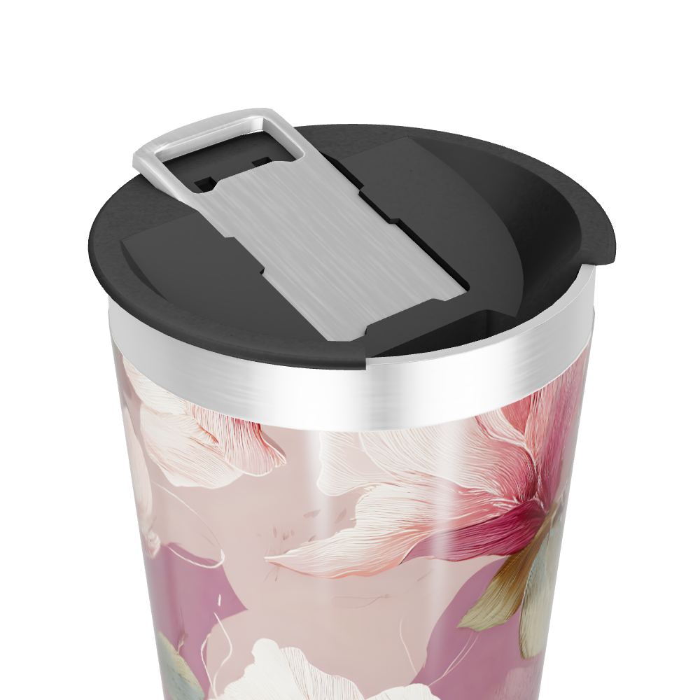 Copo Térmico - Floral rosa aço inox