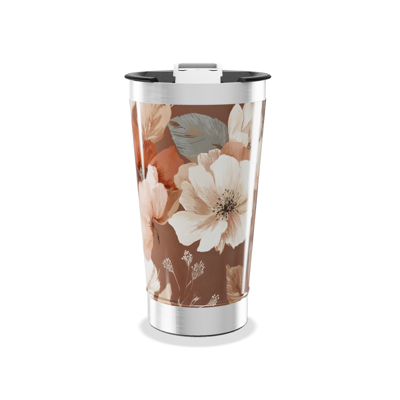 Copo Térmico - Floral Marrom Inox