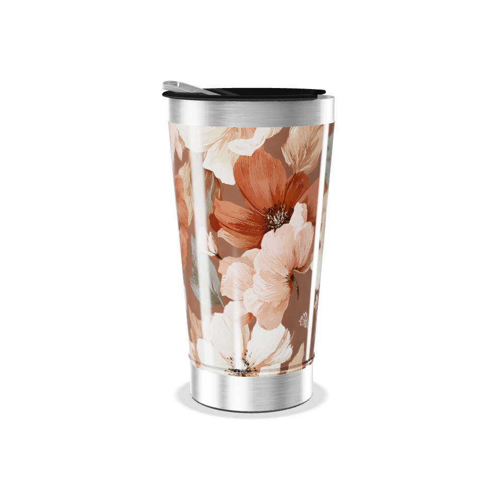 Copo Térmico - Floral Marrom Inox