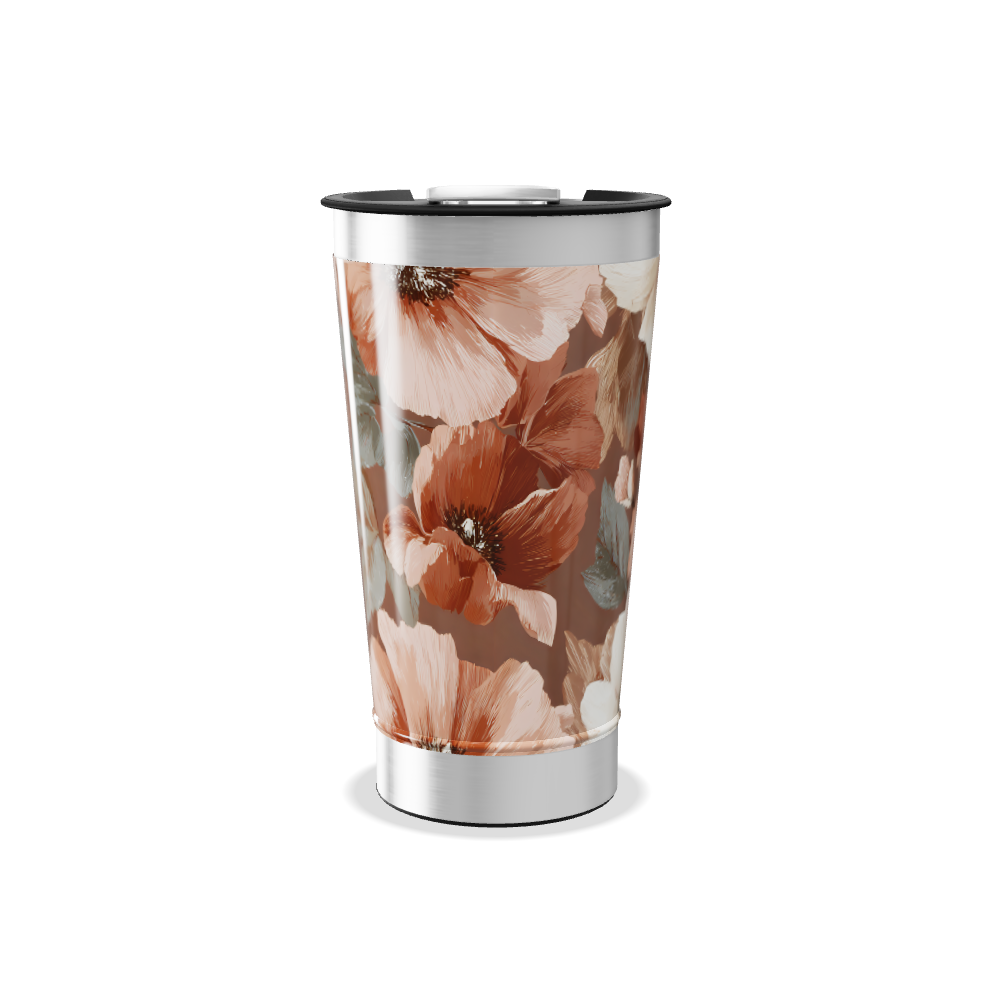 Copo Térmico - Floral Marrom Inox