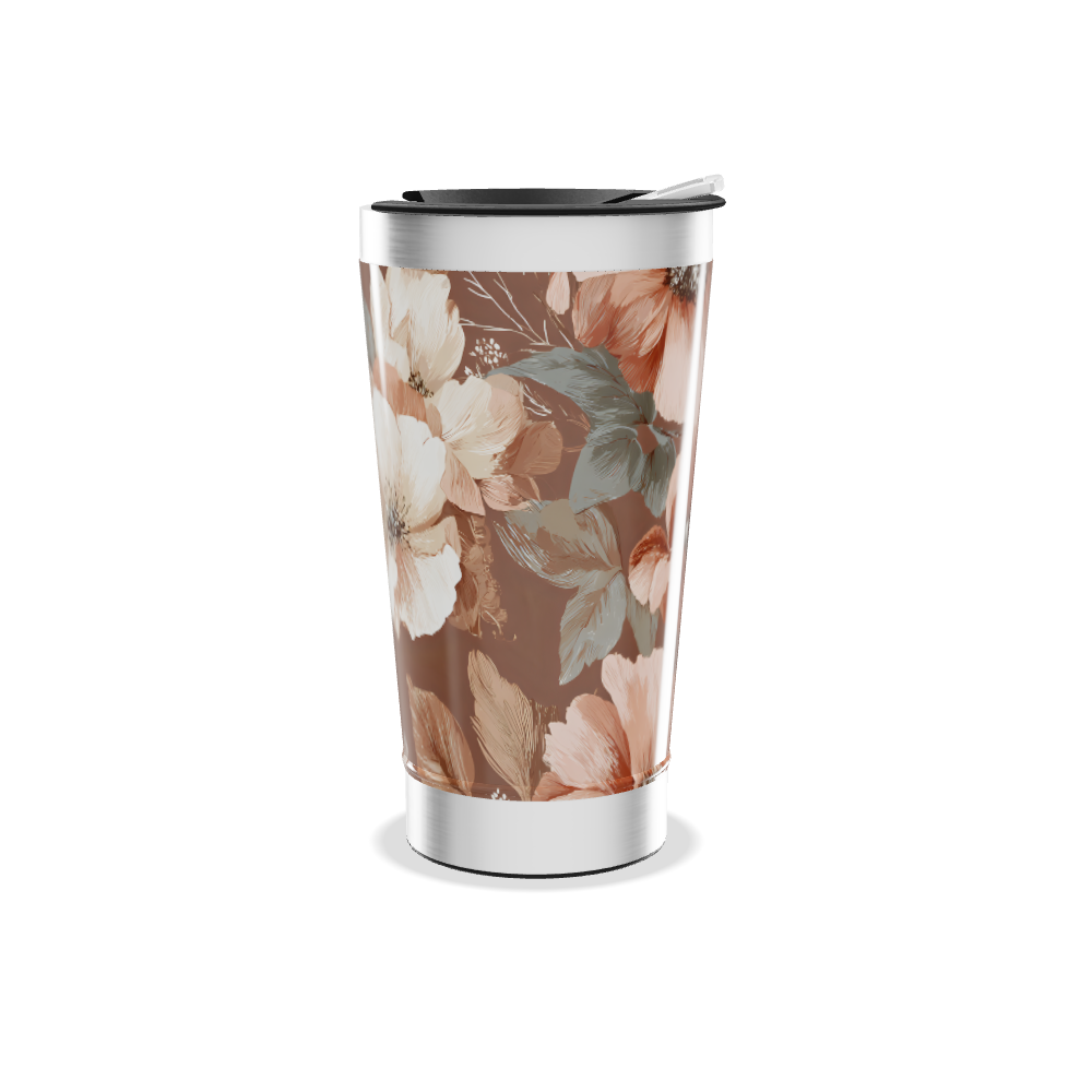 Copo Térmico - Floral Marrom Inox