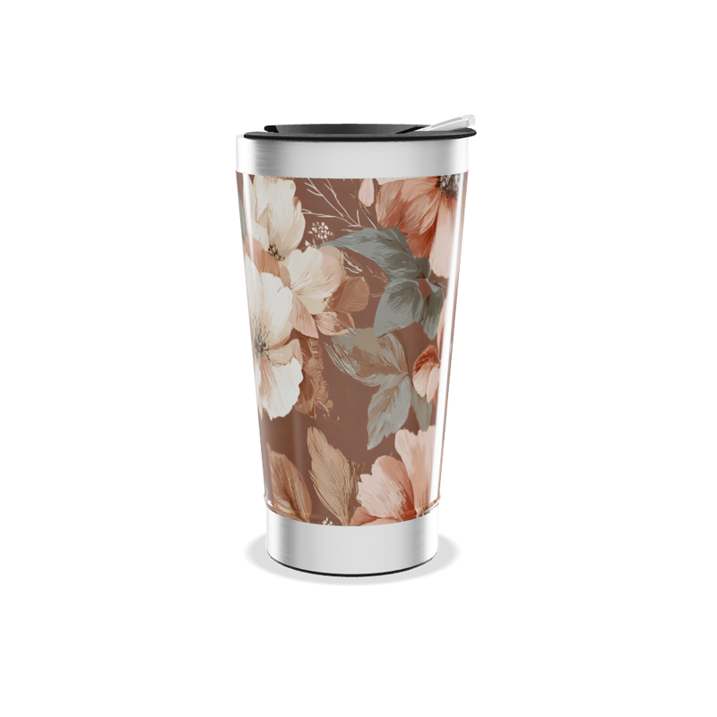 Copo Térmico - Floral Marrom Inox