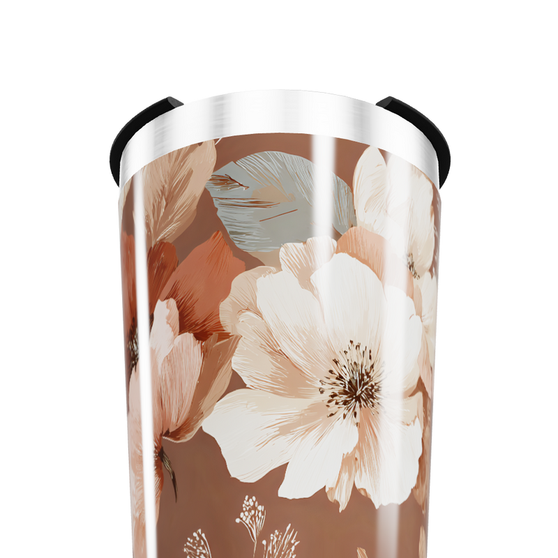 Copo Térmico - Floral Marrom Inox