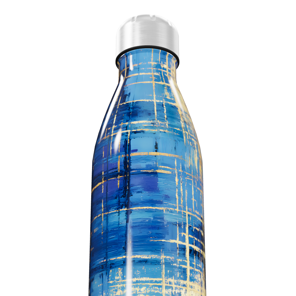 Garrafa Inox - Azul com Estampa Abstrata