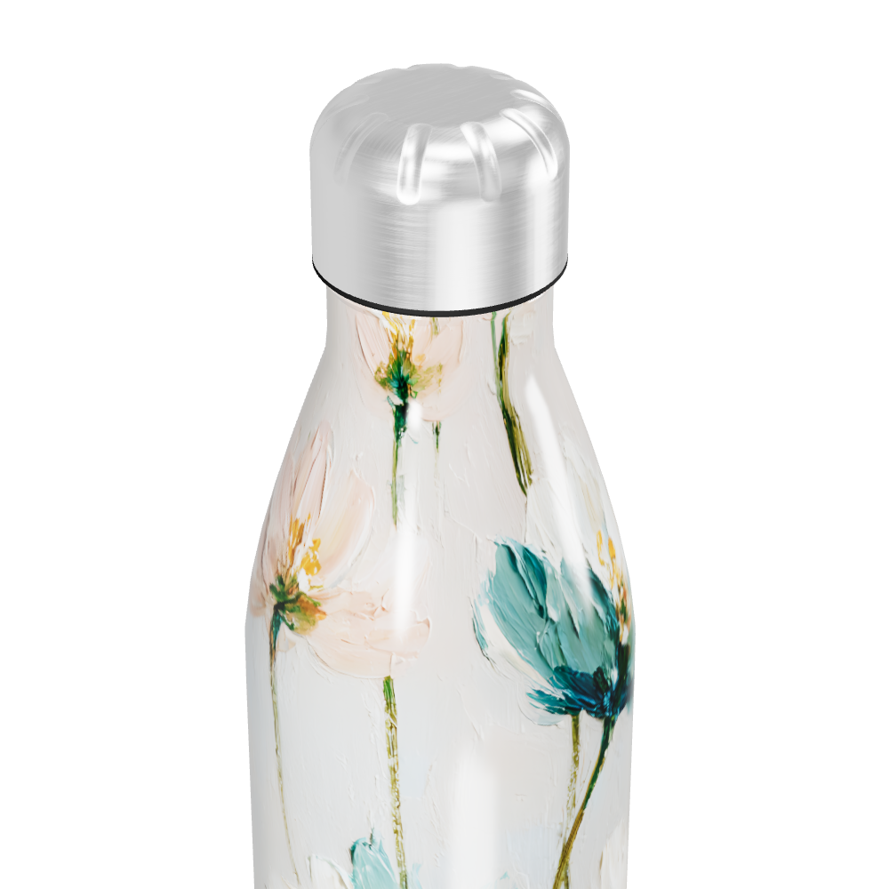 Garrafa Inox Flores Azul Branca
