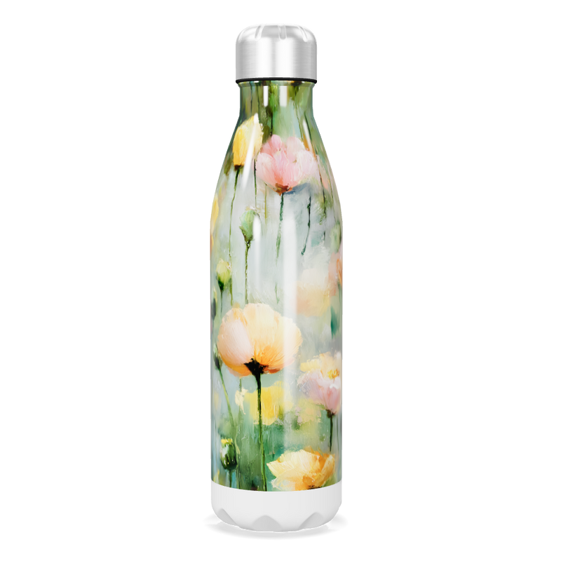 Garrafa Inox - Floral com Tampa Prata