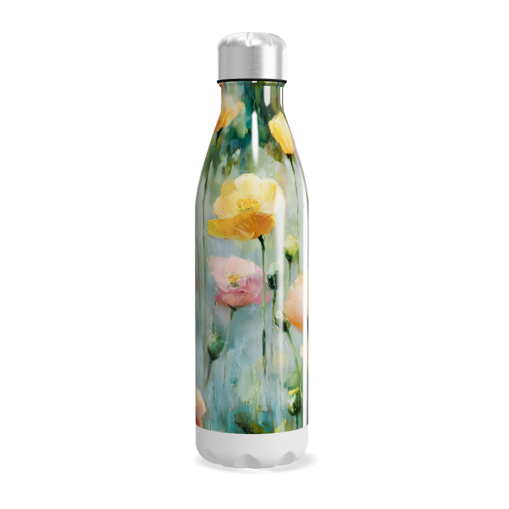 Garrafa Inox - Floral com Tampa Prata