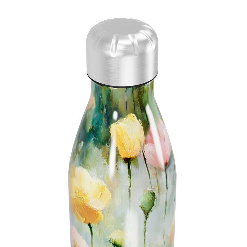 Garrafa Inox - Floral com Tampa Prata