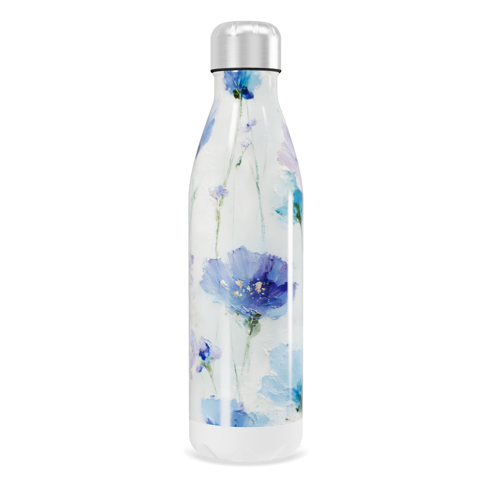 Garrafa Inox Flores Azul Branca