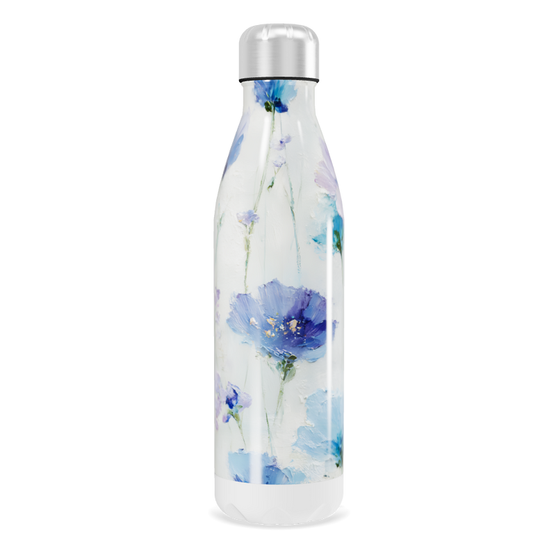 Garrafa Inox Flores Azul Branca