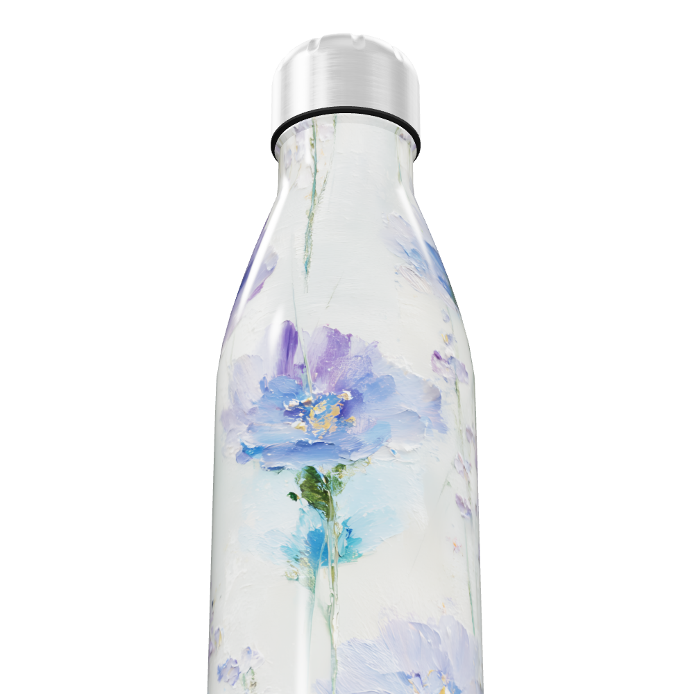 Garrafa Inox Flores Azul Branca