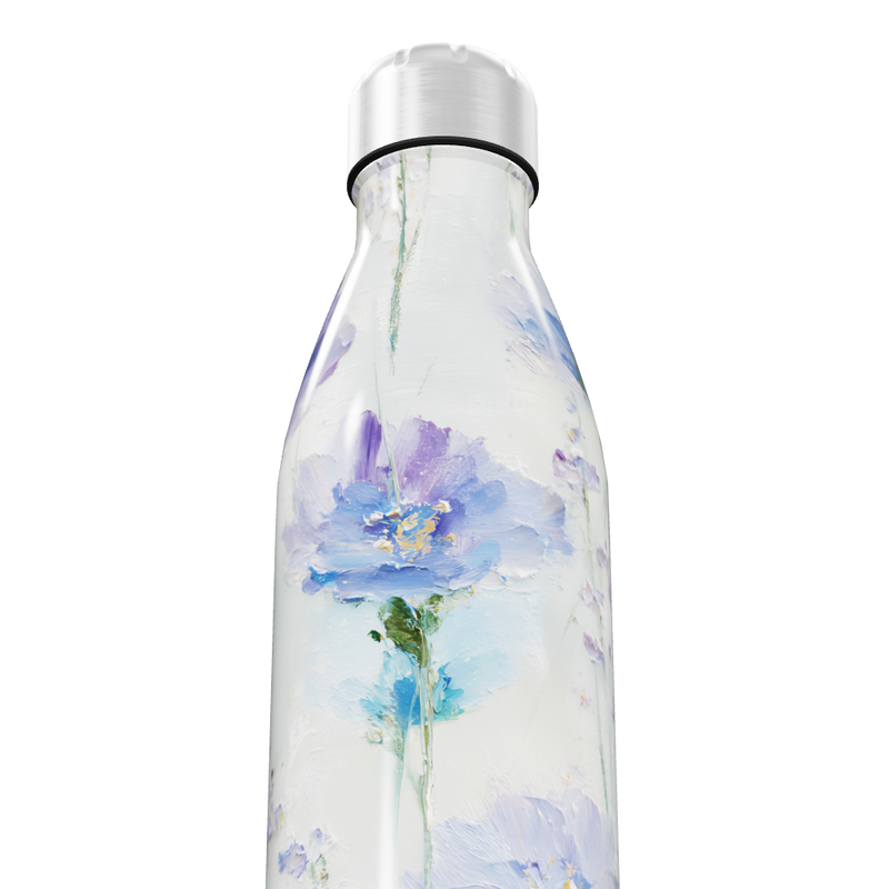 Garrafa Inox Flores Azul Branca