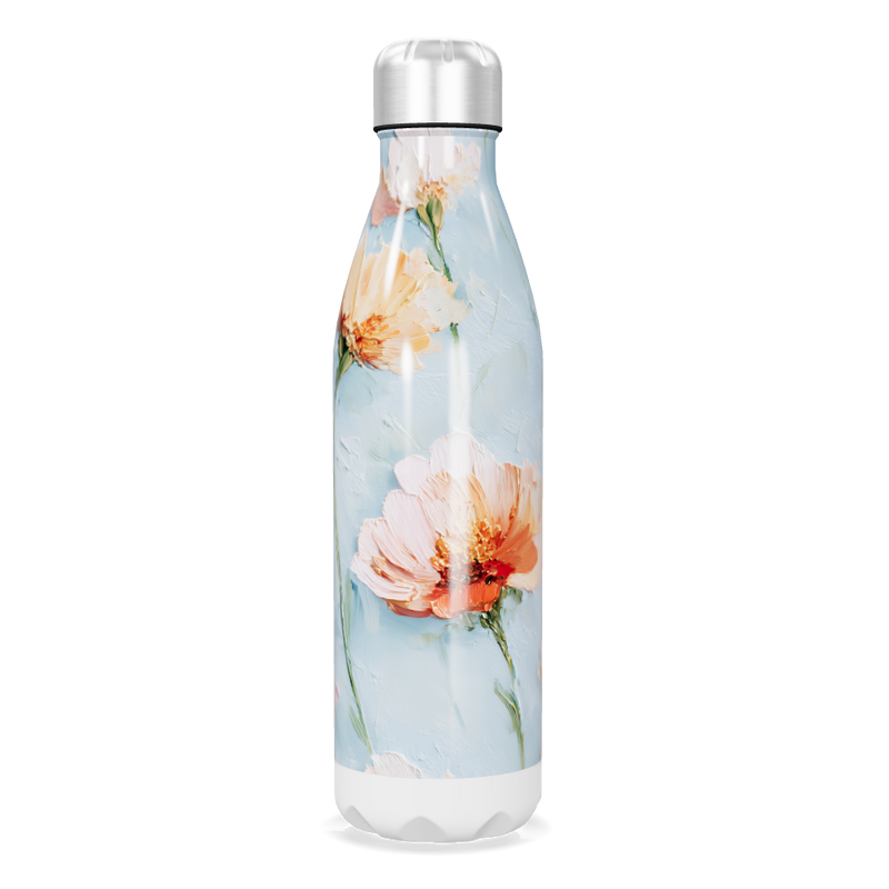 Garrafa Inox - Flores Azul e Laranja